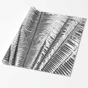 Papier Cadeau Frondes tropicales modernes noires et blanches de