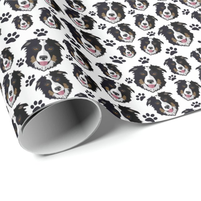 Papier Cadeau Frontale écossaise frisonnante Collie Mouton Chien (Coin rond)