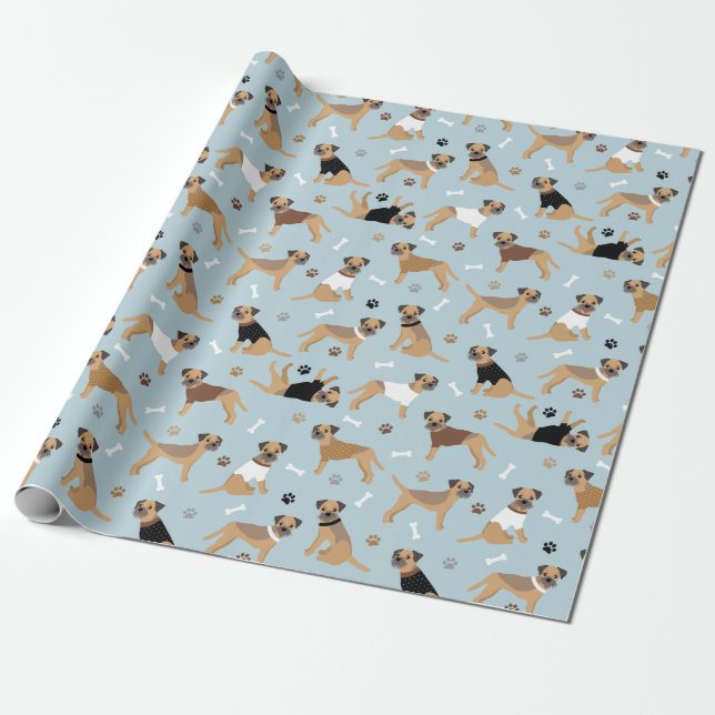 Papier Cadeau Frontière des os et des pattes du Terrier (Déroulé)