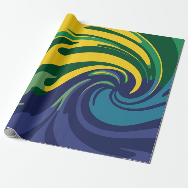 Papier Cadeau Frotte vibrante de vert, jaune et bleu (Déroulé)
