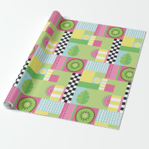 Papier Cadeau Fruit d'été coloré rose vert vert mosaïque jaune