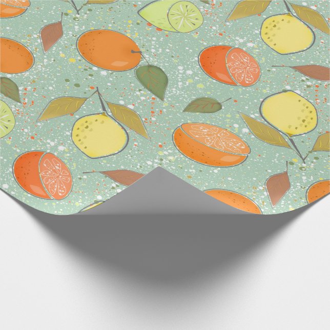 Papier Cadeau Fruit motif aux citrons, oranges (Coin)