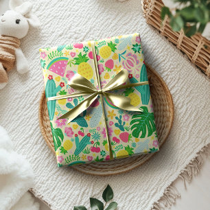 Papier Cadeau Fruits & Cactus Festival Tropical Jaune Doux