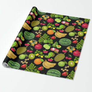 Papier Cadeau Fruits colorés Motif 01.b Black BG