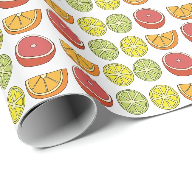 Papier Cadeau Fruits d'agrumes colorés été fête d'anniversaire (Coin rond)