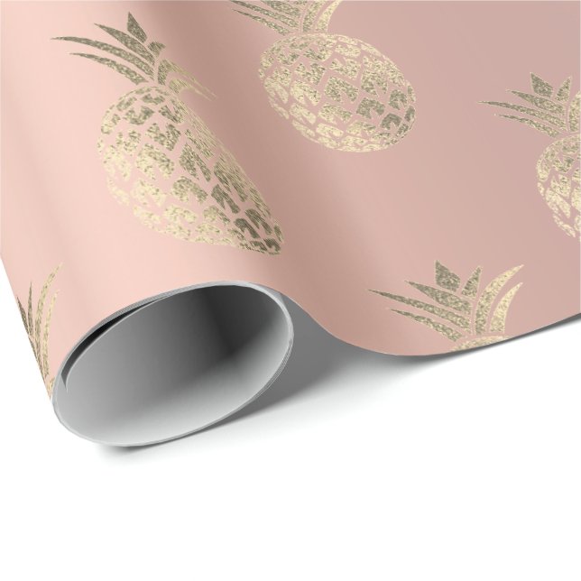 Papier Cadeau Fruits d'ananas Rose Gold Tropical Summer Peach (Coin rond)