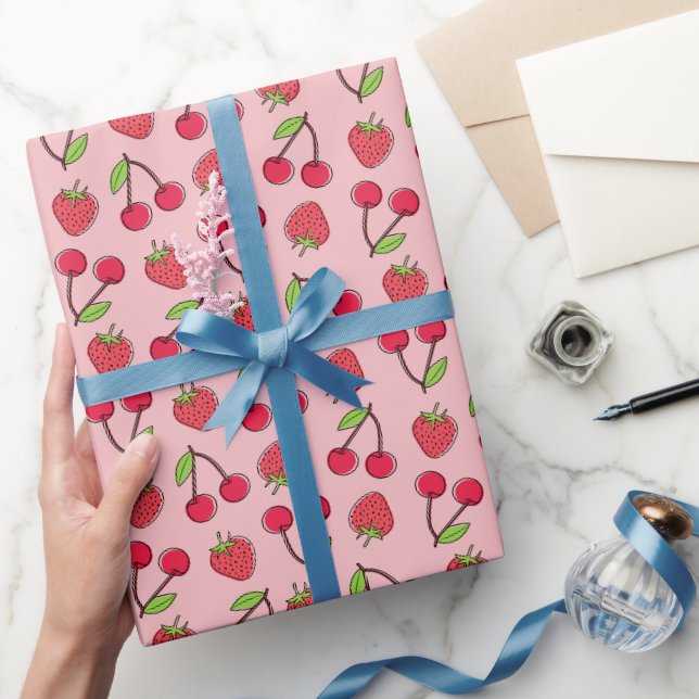 Papier Cadeau Fruits de fraise cerise Motif mignonne Cadeau (Cadeaux)
