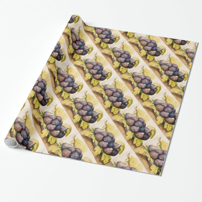 PAPIER CADEAU FRUITS DE SAISON / PLAQUE AUX FIGUES ET FEUILLES V (Déroulé)