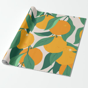 Papier Cadeau Fruits d'orange et motif sans couture feuille