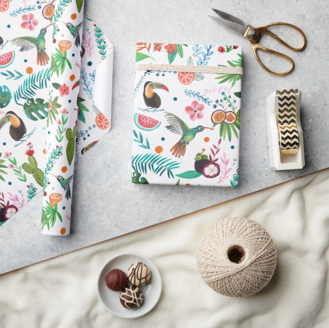 Papier Cadeau fruits et oiseaux tropicaux (Artisanat)