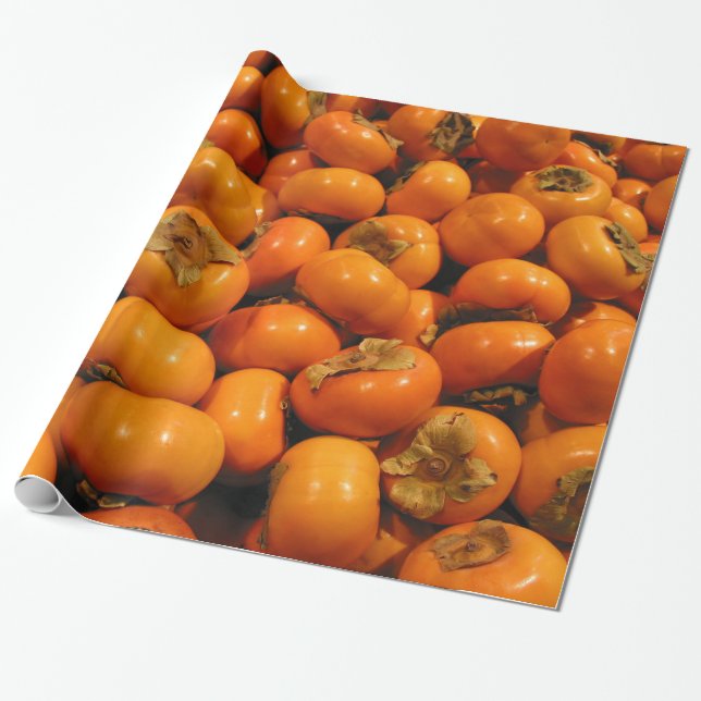 Papier Cadeau Fruits oranges frais de kaki (Déroulé)