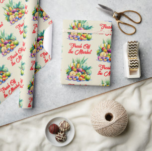 Papier Cadeau Fruits Rustiques Frais du Marché pour une Baby Sho