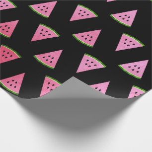 Papier Cadeau Fruits tropicaux de pastèque d'été rose noire