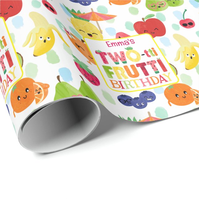 Papier Cadeau Frutti à deux tti Cutie Fruit 2e fête d'anniversai (Coin rond)