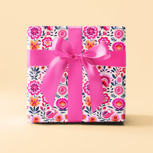 Papier Cadeau Fuchsia Fleurs mexicaines Motif Vibrant