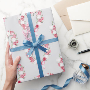 Papier Cadeau Fuchsia Gris Rose Fleurie Coeur Mariage  