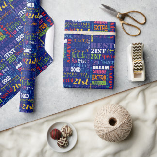 Papier Cadeau Fun 21ème anniversaire fête Monogramme personnalis
