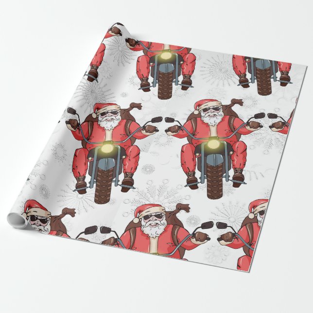 Papier Cadeau Fun Biker Père Noël Snowflake (Déroulé)