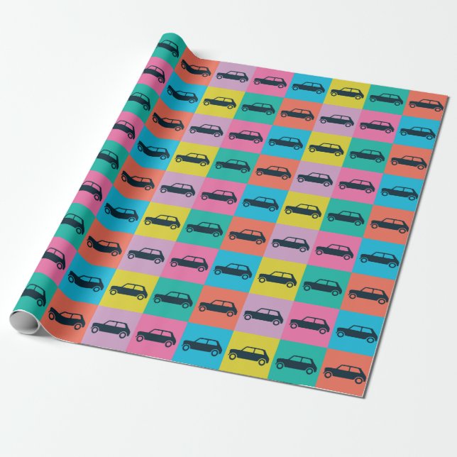Papier Cadeau Fun Checkerboard Mini Cooper (Déroulé)