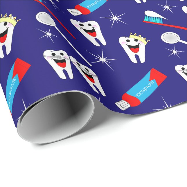 Papier Cadeau Fun Dental Clinique Dentiste Dentiste Cartoon Dent (Coin rond)