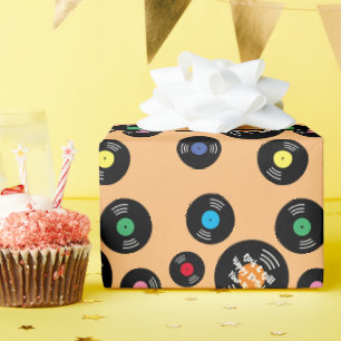 Papier Cadeau Fun disque vinyle noir rock & roll Anniversaire