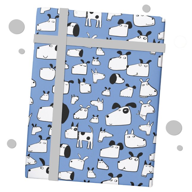 Papier Cadeau Fun Dog Blue (Dog fun blue gift wrap paper roll)