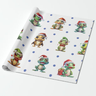 Papier Cadeau Fun & Funky Grenouilles de Noël sur blanc