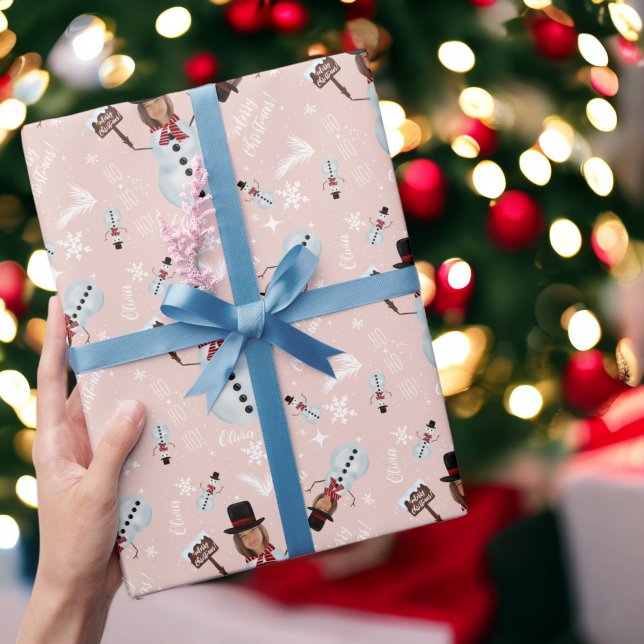 Papier Cadeau Fun joyeux Noël illustration photo bonhomme de nei (Fun merry Christmas illustration photo snowman Wrapping Paper)