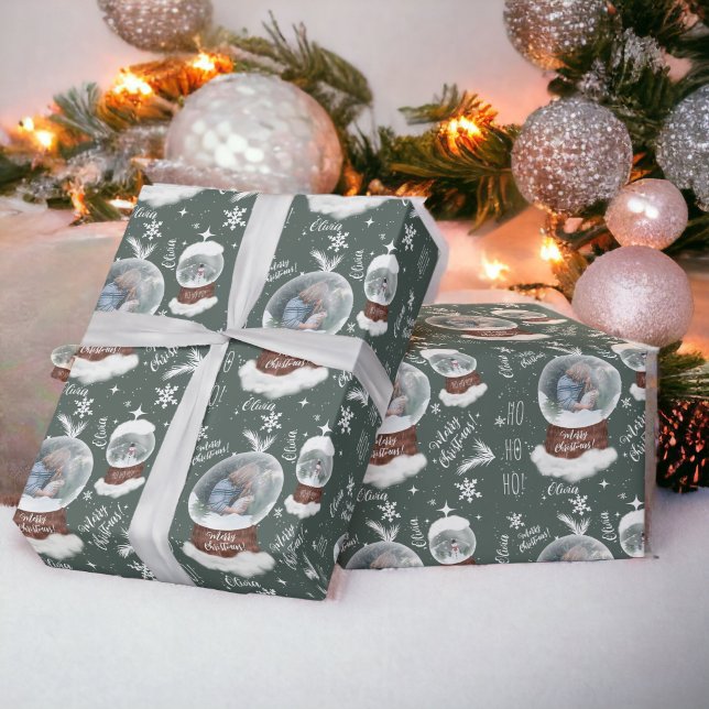 Papier Cadeau Fun joyeux Noël illustration photo snowglobe (Fun merry Christmas illustration photo snowglobe Wrapping Paper)