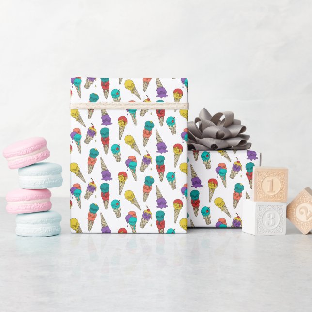 Papier Cadeau Fun Melty Summer Goth Crâne Crème glacée bijou bla (Baby Shower)