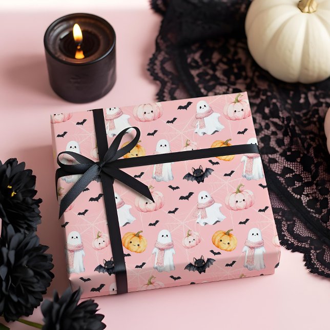 Papier Cadeau Fun mignon chauve chauve-souris fantôme citrouille (Fun Cute Ghost bat pumpkin & Spider Web Halloween Wrapping Paper)