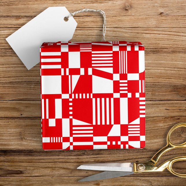 Papier Cadeau Fun Modern Checkered Red & White Wrapping Paper (Créateur téléchargé)