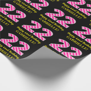 Papier Cadeau Fun Pink Stripes "22"; Joyeux 22e anniversaire; No