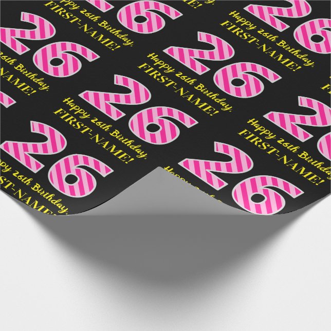 Papier Cadeau Fun Pink Stripes "26"; Joyeux 26e anniversaire; No (Coin)