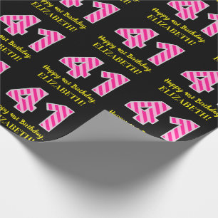Papier Cadeau Fun Pink Stripes "41"; Joyeux 41e anniversaire; No