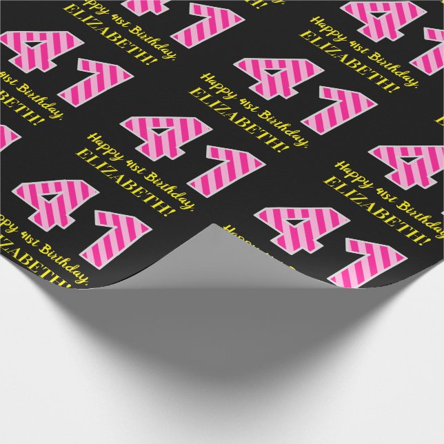 Papier Cadeau Fun Pink Stripes "41"; Joyeux 41e anniversaire; No (Coin)