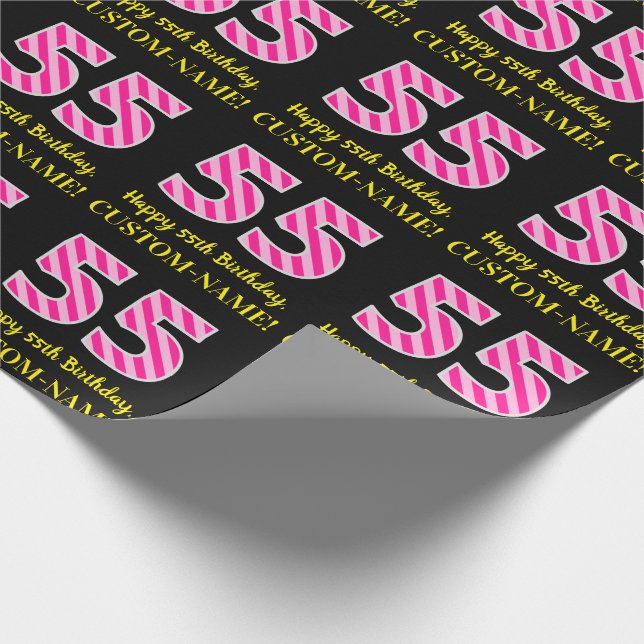 Papier Cadeau Fun Pink Stripes "55"; Joyeux 55e anniversaire; No (Coin)
