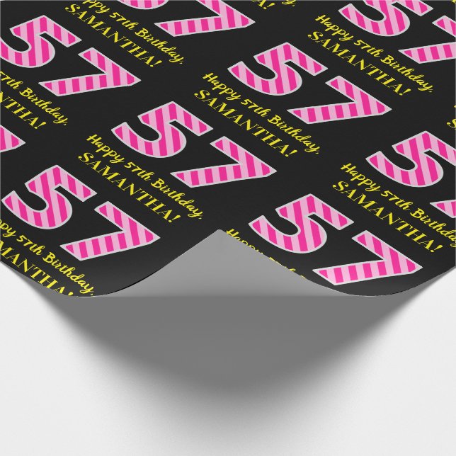 Papier Cadeau Fun Pink Stripes "57"; Joyeux 57ème anniversaire;  (Coin)