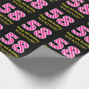 Papier Cadeau Fun Pink Stripes "58"; Joyeux 58ème anniversaire; 