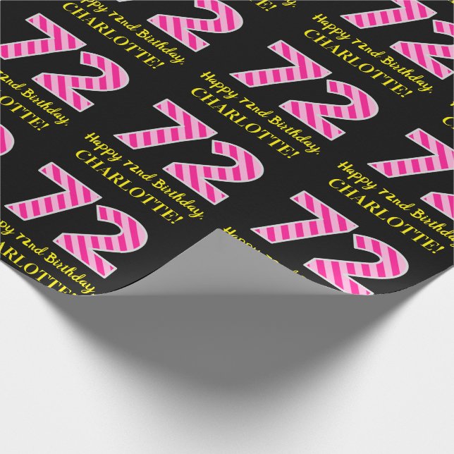 Papier Cadeau Fun Pink Stripes "72"; Joyeux 72e anniversaire; No (Coin)