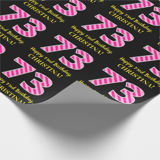 Papier Cadeau Fun Pink Stripes "73"; Joyeux 73ème anniversaire;  (Coin)
