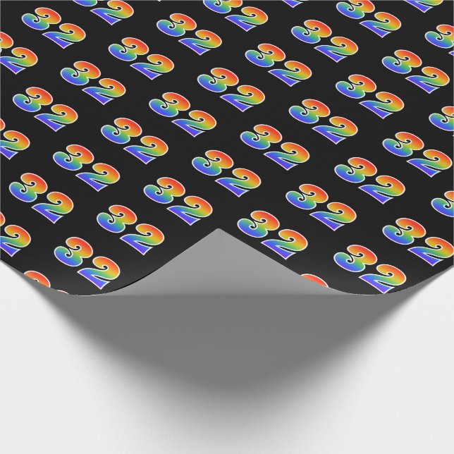 Papier Cadeau Fun Rainbow Spectrum Motif "32" Numéro d'événement (Coin)