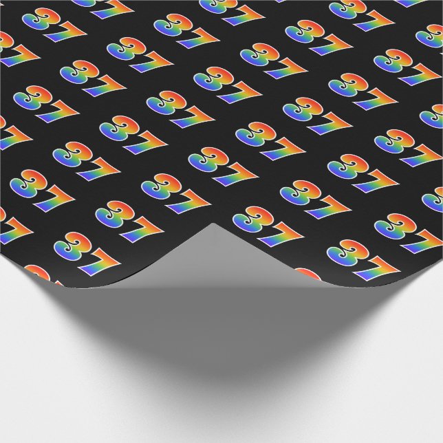 Papier Cadeau Fun Rainbow Spectrum Motif "37" Numéro d'événement (Coin)
