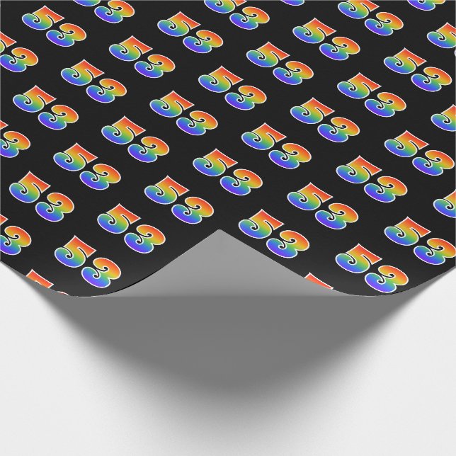 Papier Cadeau Fun Rainbow Spectrum Motif "53" Numéro d'événement (Coin)