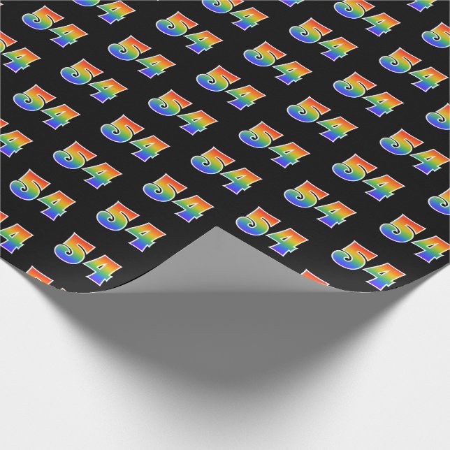 Papier Cadeau Fun Rainbow Spectrum Motif "54" Numéro d'événement (Coin)