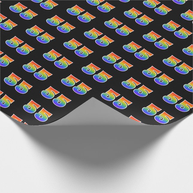 Papier Cadeau Fun Rainbow Spectrum Motif "55" Numéro d'événement (Coin)