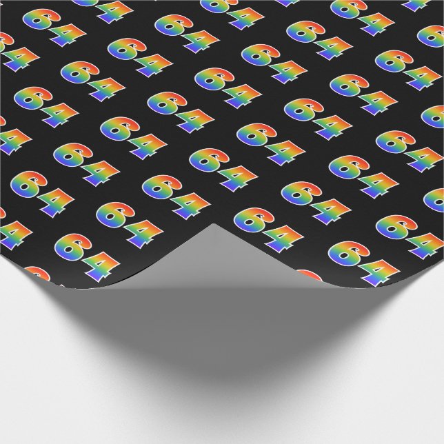 Papier Cadeau Fun Rainbow Spectrum Motif "64" Numéro d'événement (Coin)