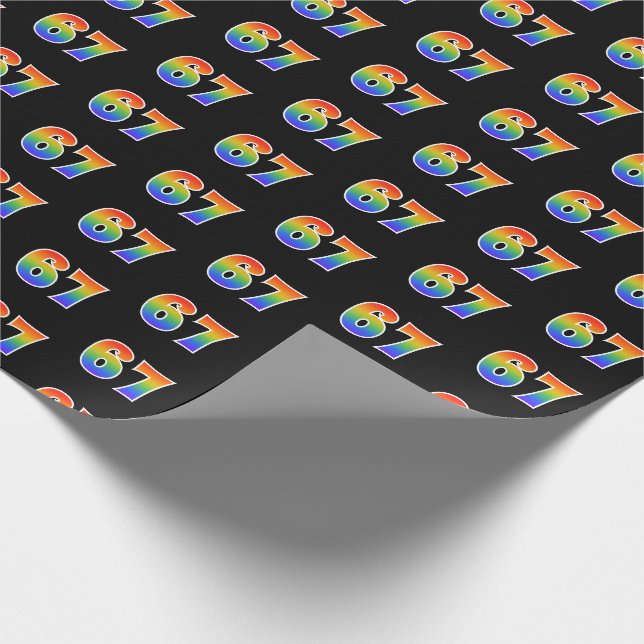 Papier Cadeau Fun Rainbow Spectrum Motif "67" Numéro d'événement (Coin)