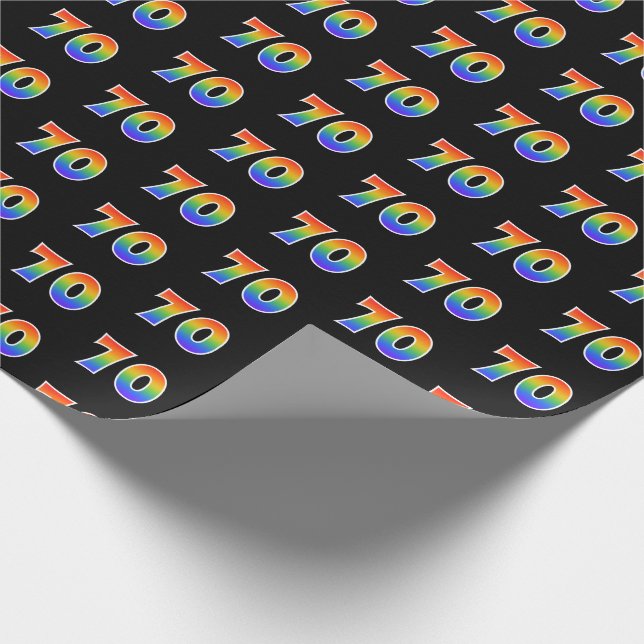Papier Cadeau Fun Rainbow Spectrum Motif "70" Numéro d'événement (Coin)
