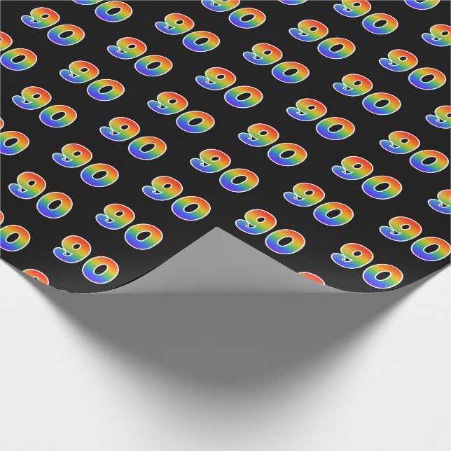 Papier Cadeau Fun Rainbow Spectrum Motif "90" Numéro d'événement (Coin)